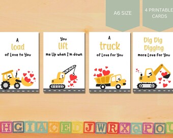 Tarjetas de San Valentín con temática de construcción para niños, juego de 4 (PDF)