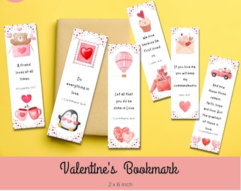 Marcapáginas imprimibles con versículos bíblicos para San Valentín (juego de 6) (descarga digital)