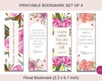 Marcapáginas con versículos bíblicos florales, juego de 4 (imprimibles)