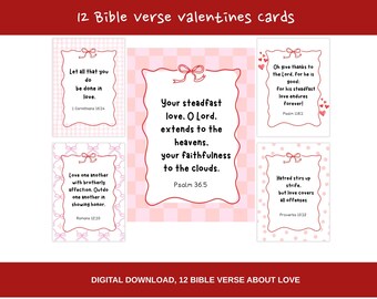 Tarjetas de San Valentín con versículos bíblicos, tarjetas de amor imprimibles con las Escrituras, juego de 12
