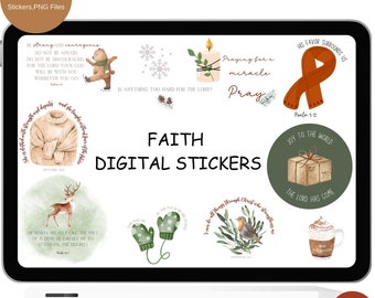 Pegatinas cristianas de invierno, Planificador de Goodnotes, Diario bíblico (Descarga digital PNG)