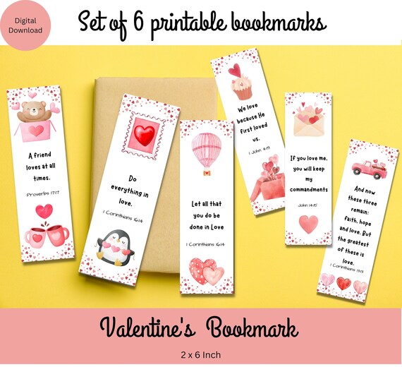 Printable Bible Valentines day Bookmarks Set of 5 printable book marks Kids Digital valentines bookmark Kids Valentines Bookmark