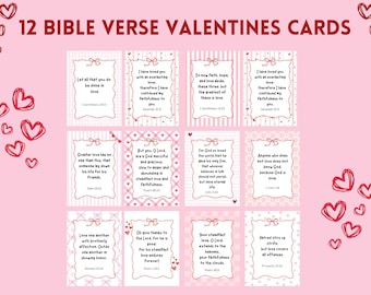 Tarjetas de San Valentín con versículos bíblicos para niños, San Valentín con escrituras cristianas (juego de 12, PDF)