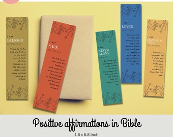 Bibelvers Lesezeichen, positive Affirmationen 5er Set (druckbar)