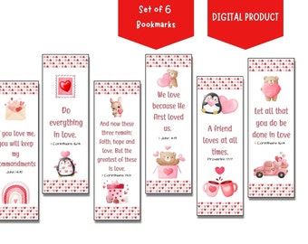 Marcapáginas con versículos bíblicos para San Valentín, juego de 6 (PDF imprimible)