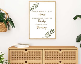 Impresión con frase "Bendición familiar para el hogar", arte de pared bohemio (descarga digital)