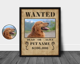 Custom Wanted Pet Poster, Custom Pet in wanted poster, Your Dog in Pirate Poster, Cat Cowboy Print, Gift for pet lover