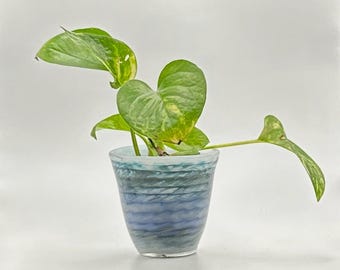 Handblown Blue Green Succulent Planter, Tiny Plant Pot, Drainage Hole, Modern Indoor Planter