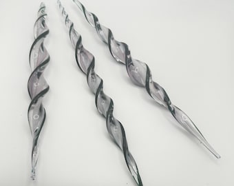 Handblown Glass Stakes, Twisted Ribbon Plant Supports, Sculptural Art Glass Decor
