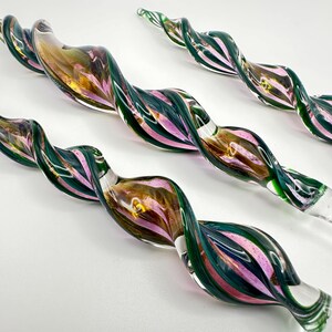 Set of 3 Handblown Glass Plant Wands in Fumed Blue Green and Gold