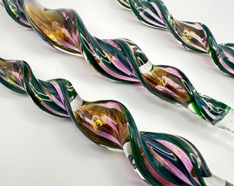 Set of 3 Handblown Glass Plant Wands in Fumed Blue Green and Gold