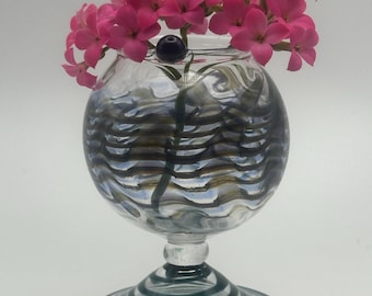 Hand Blown Glass Propagation Vessel on Pedestal – Blue Moon Raked Plant Vase