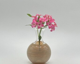 Handblown Glass Bud Vase – Caramel Cane Sphere – Small Handmade Flower Vase