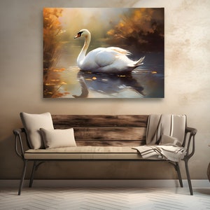 Canvas Galley Wrapped Wall Art, Extra large Sizes, Oil Painting Style, Traditional and Graceful Swan, Landscape Painting
