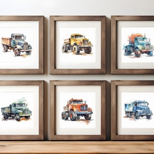 Watercolor Construction Trucks Art Prints - Set of 6 - Print at Home!