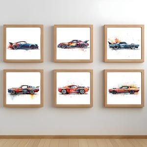 Aquarell Oldtimer Rennautos Art Prints - 6er Set, Auto Poster, Junge Kinderzimmer Hot Wheels - Print at Home!