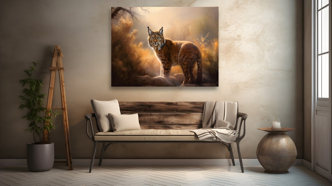 Rustic Bobcat Canvas Wall Art, Animal Print, Extra Large Wall Art, Oil Painting Style ...