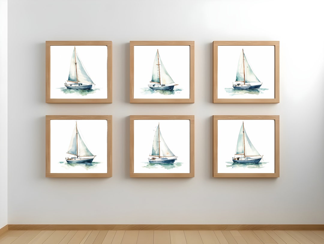 Watercolor Sailboat Art Prints - Set of 6, Blue Printable Paintings ...