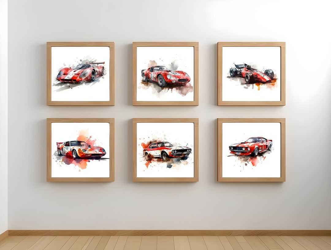 Watercolor Classic Race Car Prints Set of 6 Nursery Posters Etsy