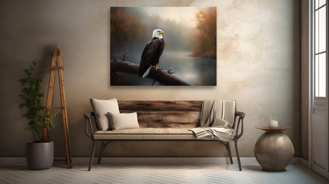 Bald Eagle Canvas Wall Art, Oil Painting Style, Rustic Landscape - Etsy