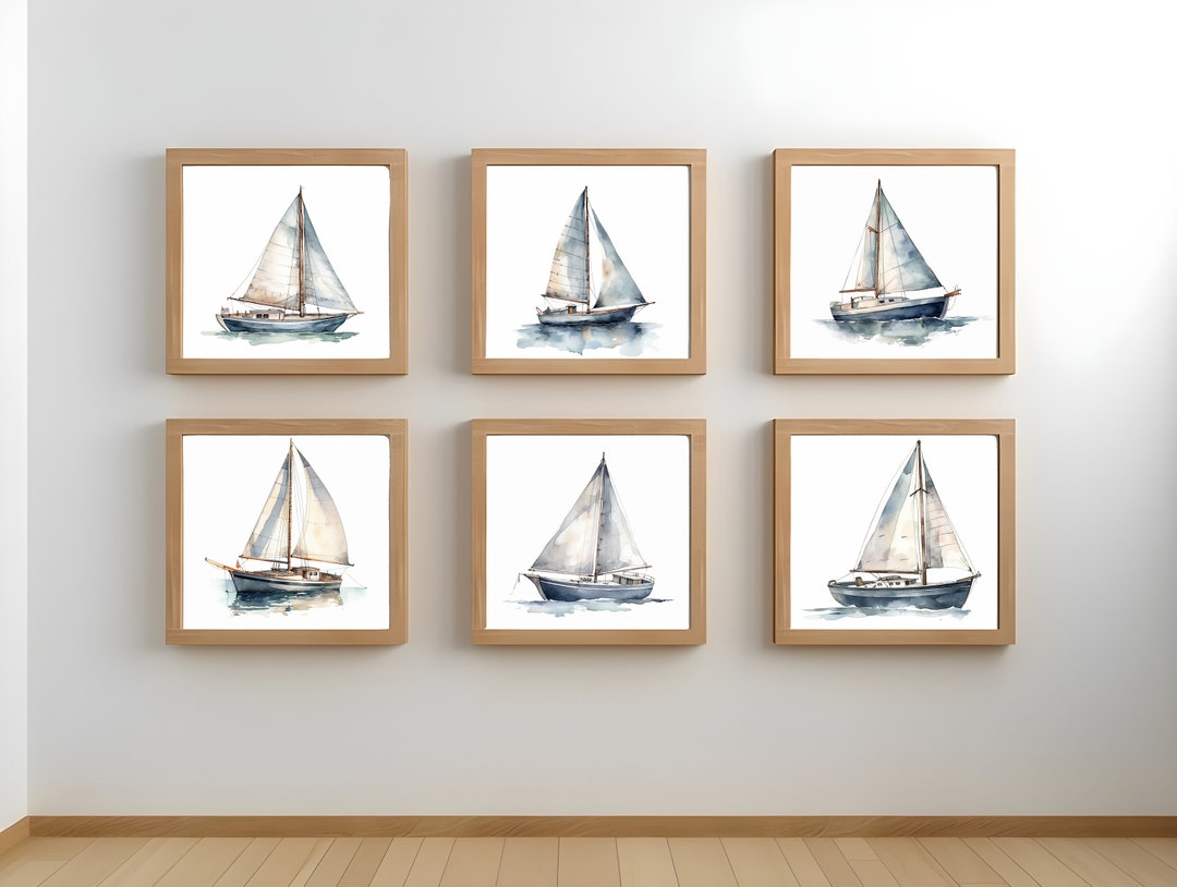 Watercolor Sailboat Art Prints - Set of 6, Blue Printable Paintings ...