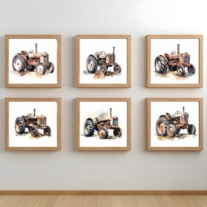 Watercolor Vintage Tractor Art Prints - Set of 6, Rusty Farm Equipment