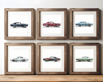 Aquarell Klassiker Platon GTO (1964-1974) Art Prints - 6er Set, Auto Poster, Kinderzimmer - Print at Home!