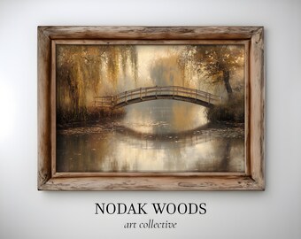 Warm Tone Bridge Painting | Vintage Landscape Print | LARGE PRINTABLE Digital Download