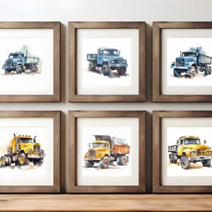 Watercolor Construction Trucks Art Prints - Set of 6 - Print at Home!