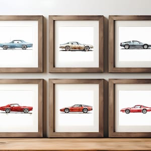 Aquarell 1970er Jahre Art Prints Auto Poster von Fiero, Firebird und Firebird, Auto Kunstdrucke - Art Print at Home!