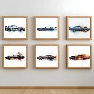 Aquarell Oldtimer Rennautos Art Prints - 6er Set, Auto Poster, Junge Kinderzimmer Hot Wheels - Print at Home!