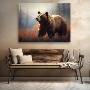Canvas wall art, Animal print, Extra large wall art, Oil Painting Style, traditional Wild Bear