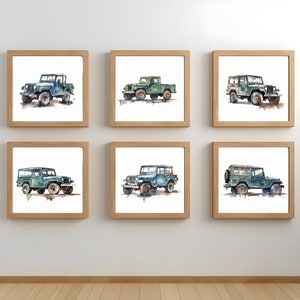Watercolor Classic Jeep Prints - Set of 6, Boy Kids Room  / Nursery Wall Décor