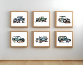 Watercolor Classic Jeep Prints - Set of 6, Boy Kids Room  / Nursery Wall Décor