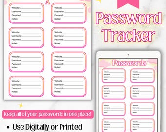 Password Tracker | Password Tracker Template | Password Organizer | Password Book | Digital Password Tracker | Password Sheet