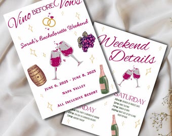 Vino Before Vows Bachelorette Party Invitation And Itinerary | Bachelorette Invitation | Bachelorette Itinerary | Bachelorette Party Invite