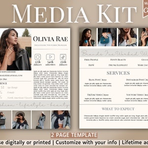 Influencer Media Kit Template | 2 Page Media Kit Template For Canva | Social Media Kit | Influencer Rate Sheet Template | Influencer Rates