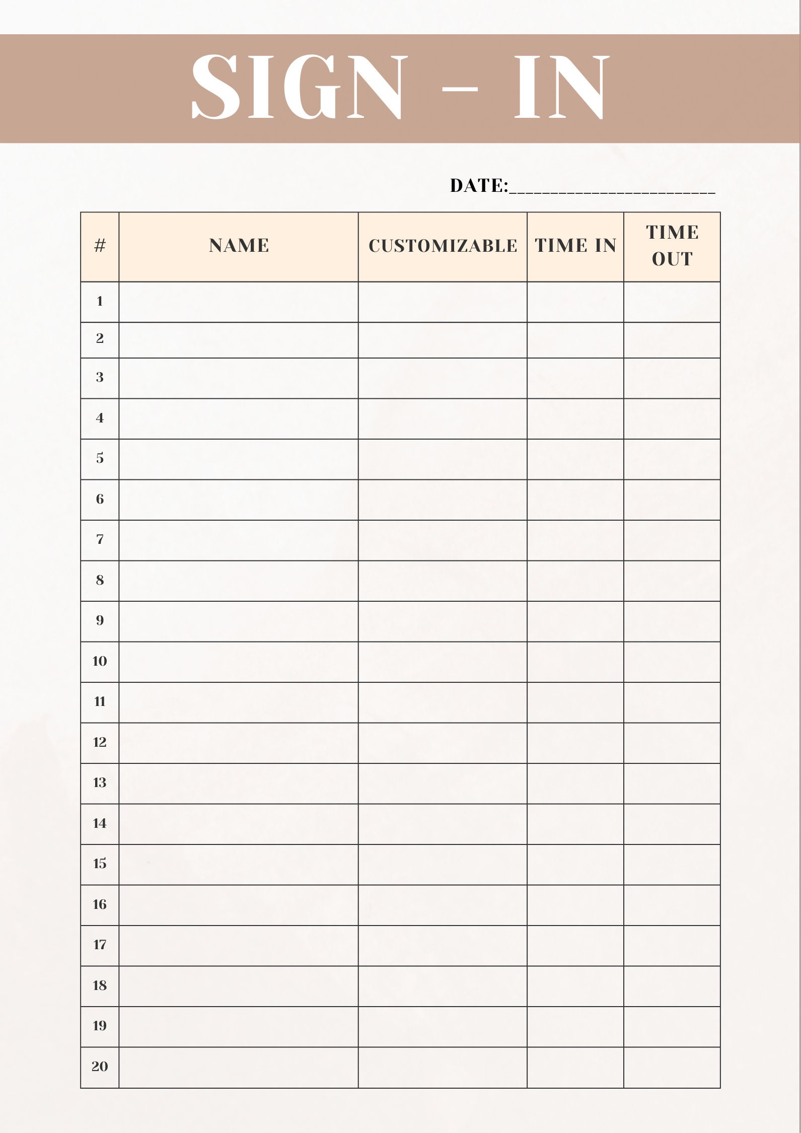 Editable Sign in Sheet Instant Download Sign in Sheet Canva Template