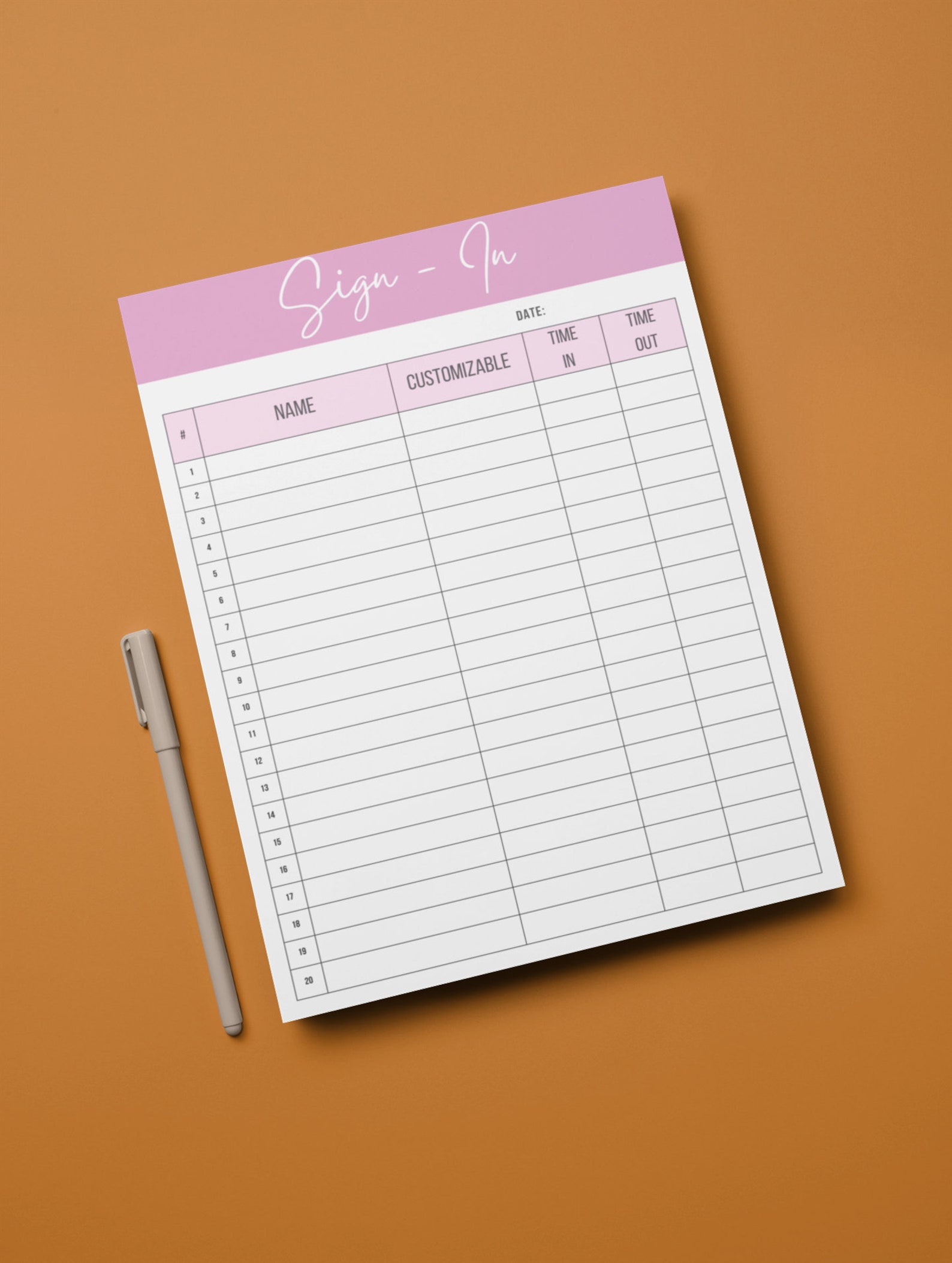 Editable Sign in Sheet, Instant Download, Sign in Sheet, Canva Template ...
