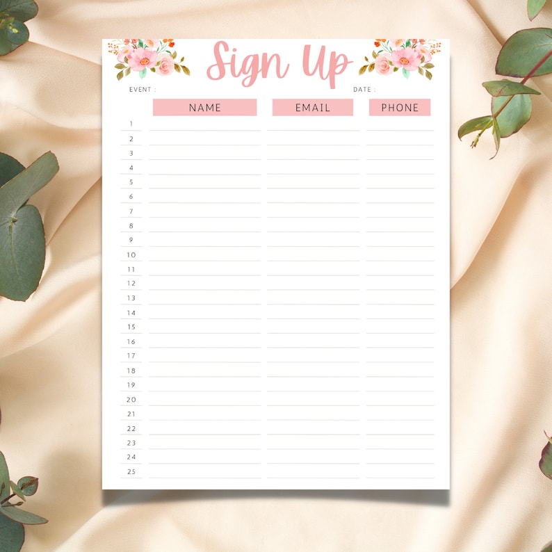 Sign up Sheet Editable Sign up Sheet Template Event Sign Etsy