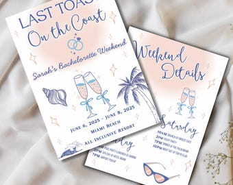 Last Toast On The Coast Bachelorette Invitation Template | Downloadable Bachelorette Party Invite | Bachelorette Party Invitation
