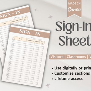 Editable Sign In Sheet, Instant Download, Sign In Sheet, Canva Template, Digital Download, Editable Template, Instant Download