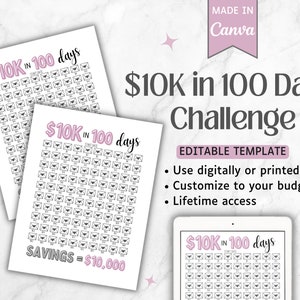 10K Savings Challenge Printable Saving Tracker Editable Template Money Saving Challenge Worksheet Customizable Instant Download Canva