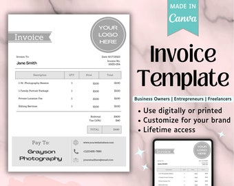 Modèle de facture - Modèle de reçu de facture - Modèle de bon de commande - Modèle de facture pour petite entreprise - Modèle de facture modifiable Canva