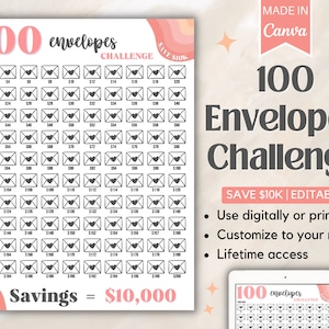 100 Envelope Challenge | Saving Challenge | Money Saving Challenge | Saving Challenge Envelopes | 10K Savings | Savings Challenge Printable