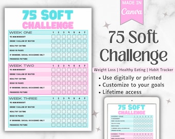75 Soft Challenge Tracker | 75 Soft Challenge | 75 Soft Challenge Template | 75 Easy Challenge | Habit Tracker | Editable Template