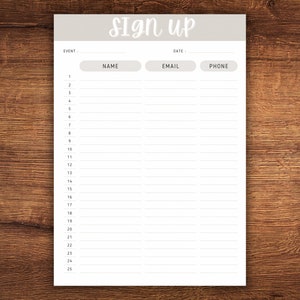Editable Sign Up Sheet. Sign Up Sheet Template. Event Sign Up. Canva Template. PDF. Sign Up Template.