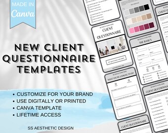 New Client Questionnaire Template | Social Media Manager | Virtual Assistant | Business Coaching | Business Template | Business Forms