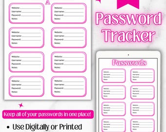 Password Tracker | Password Tracker Template | Password Organizer | Password Book | Digital Password Tracker | Password Sheet
