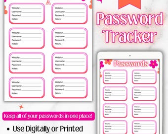 Password Tracker | Password Tracker Template | Password Organizer | Password Book | Digital Password Tracker | Password Sheet